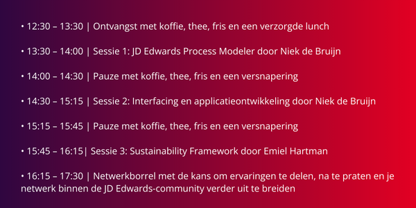 Verwacht programma JD Edwards Innovatie Event