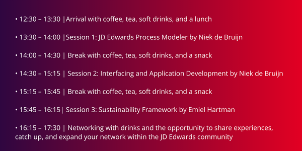 Expected program of our JD Edwards Innovation Event